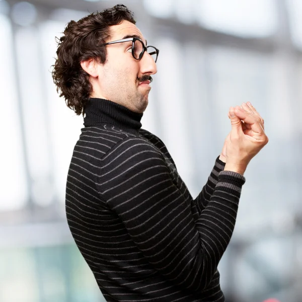 Pedantic man confused sign — Stock Photo, Image