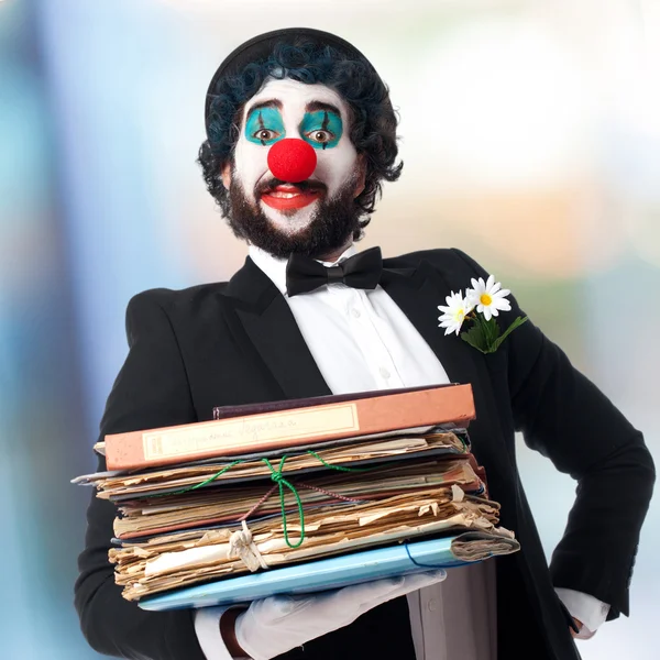 Clown with archives — Stock Photo, Image