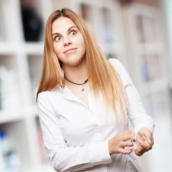 Blond scared woman — Stock Photo, Image