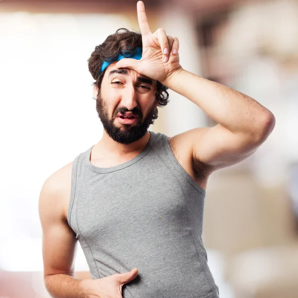 Crazy sportsman loser sign — Stock Photo, Image