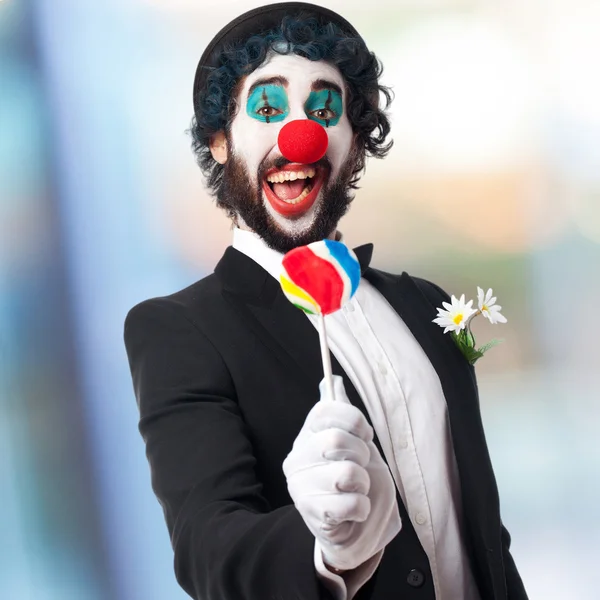 Clown met een lolly pop — Stockfoto