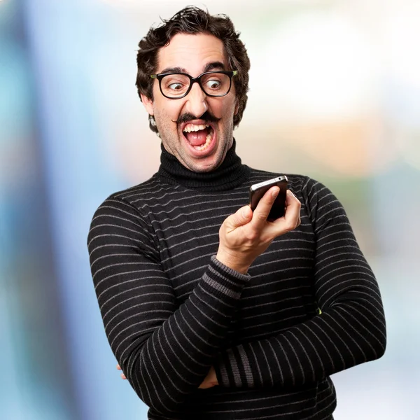 Pedantic man speaking on phone — Stock Photo, Image