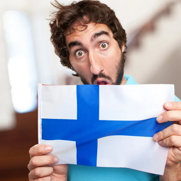 Crazy man with flag — Stock Photo, Image