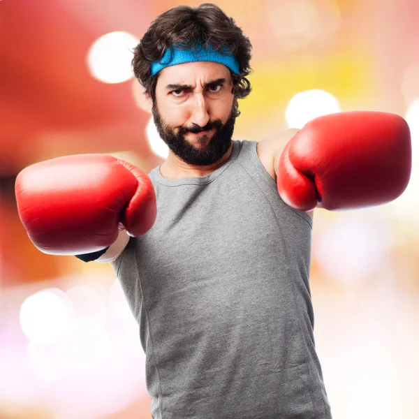 Божевільний людина, екіпірування для боксу — стокове фото