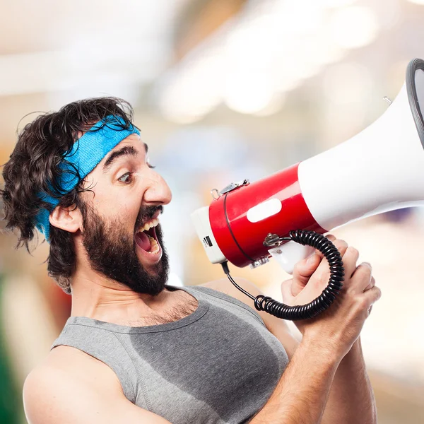 Desportista com um megafone — Fotografia de Stock