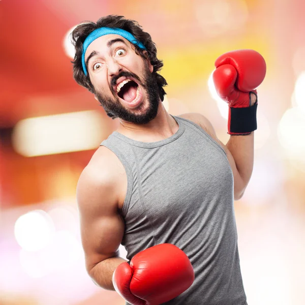 Crazy man boxing — Stock Photo, Image