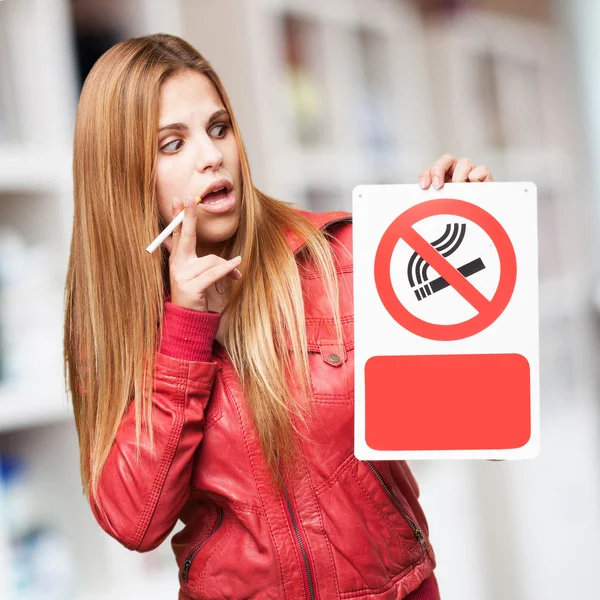 Blond woman no smoking — Stock Photo, Image