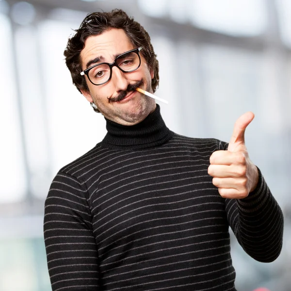 Pedantic man smoking — Stock Photo, Image