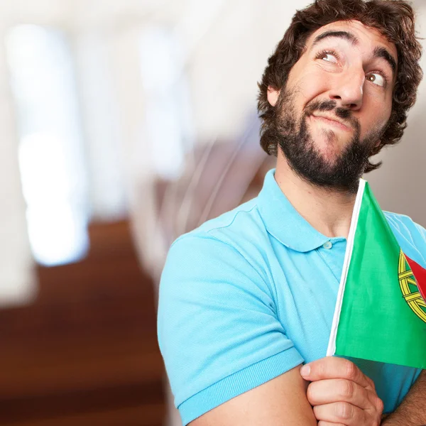 Crazy man with flag — Stock Photo, Image