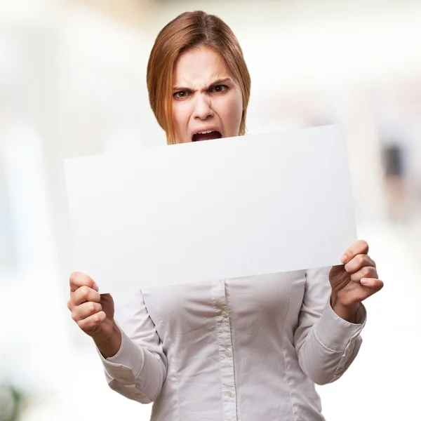 Blond woman with a placard — Stock Photo, Image