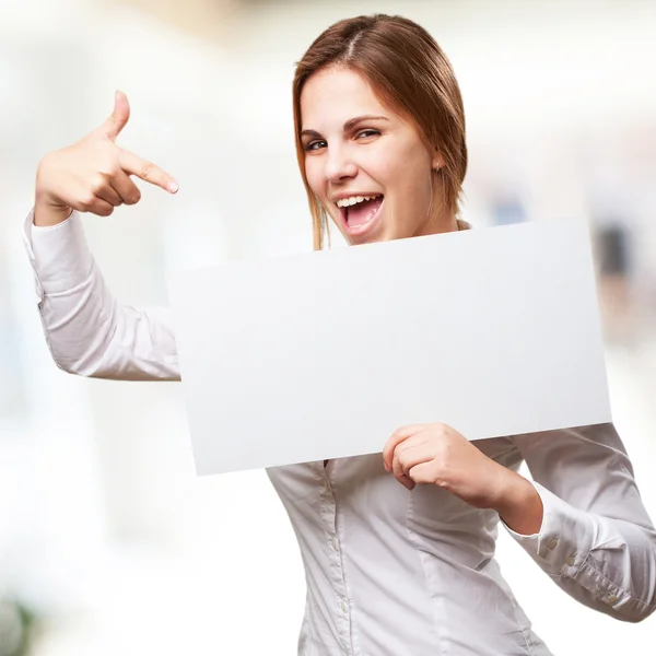 Blond woman with a placard — Stock Photo, Image