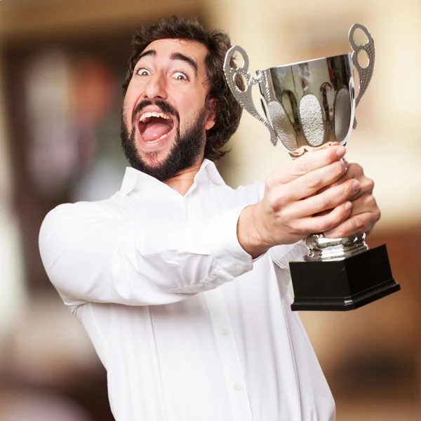 Man with a champion cup — Stock Photo, Image