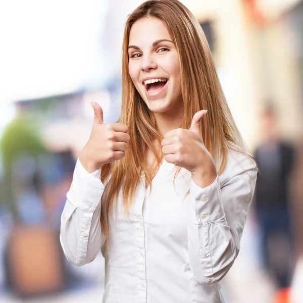 Blond woman okay sign — Stock Photo, Image