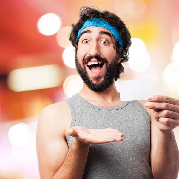 Sportsman with a name card — Stock Photo, Image