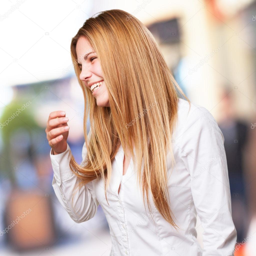 blond woman laughing