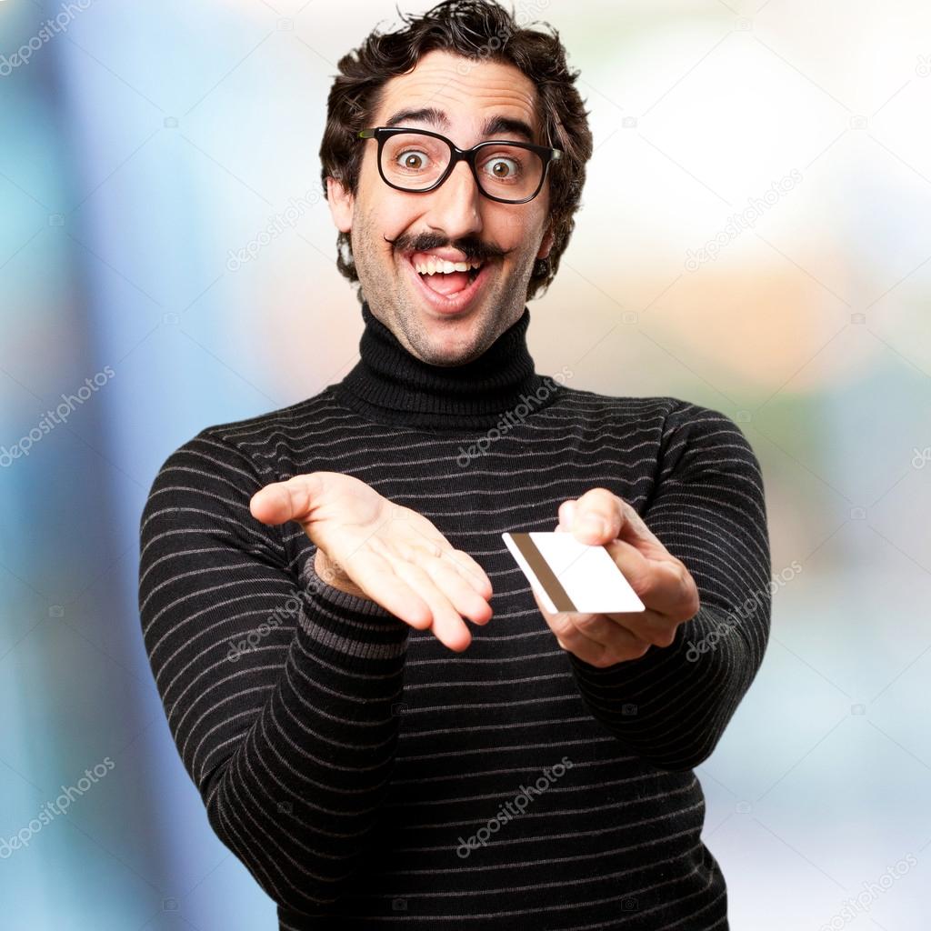 pedantic man with credit card