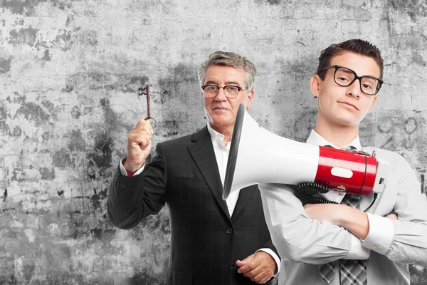 Businessman with a megaphone — Stock Photo, Image