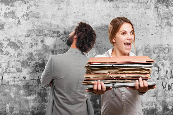 Blond woman with files — Stock Photo, Image