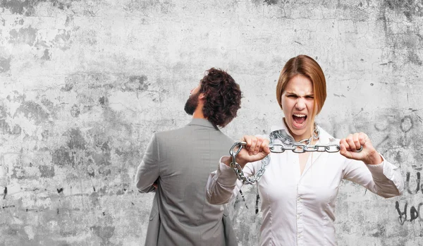 Blond woman with chains — Stock Photo, Image