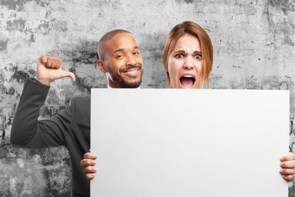 Mujer rubia con un cartel — Foto de Stock