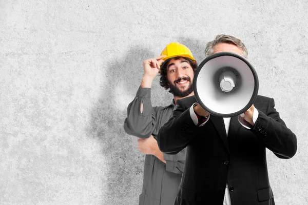 Homem legal sênior com um megafone — Fotografia de Stock