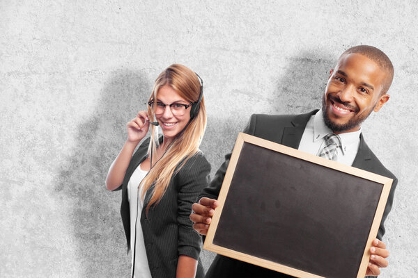 young cool black man with a blackboard