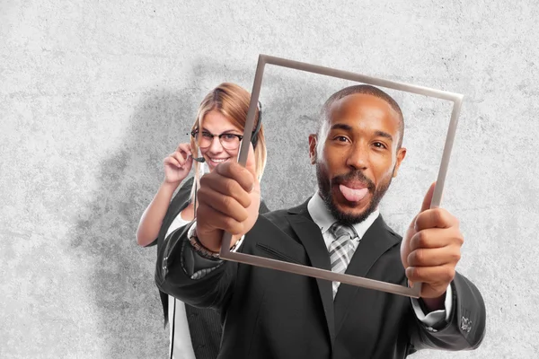 Young cool black man with a steel frame joking — Stock Photo, Image