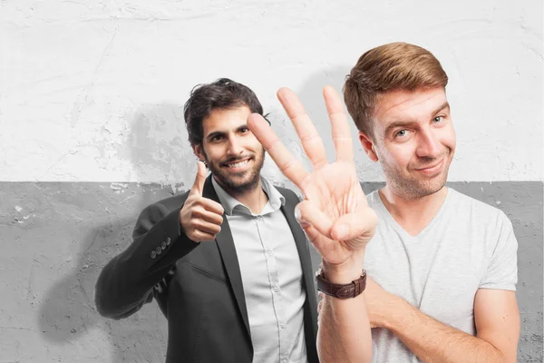 Blond man hand numbers — Stock Photo, Image