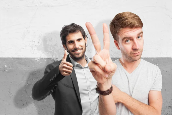 Blond man hand numbers — Stock Photo, Image