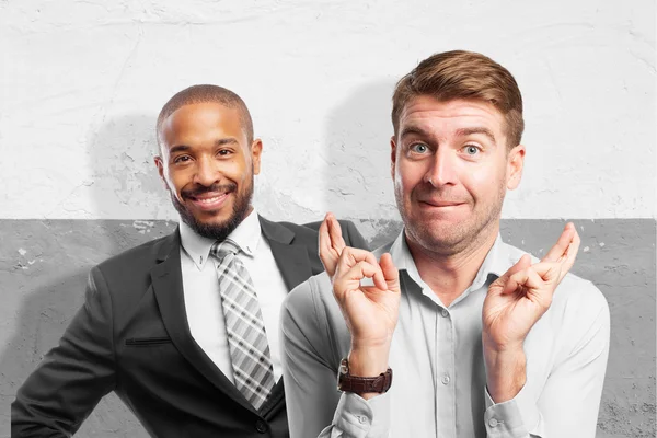 Blond man finger crossing — Stock Photo, Image