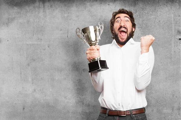 Man with a champion cup — Stock Photo, Image