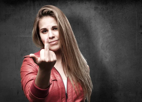 Mujer rubia signo de desacuerdo — Foto de Stock
