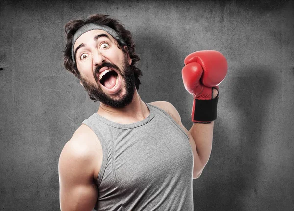 Crazy man boxing — Stock Photo, Image