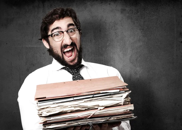 Fool businessman with archives — Stock Photo, Image