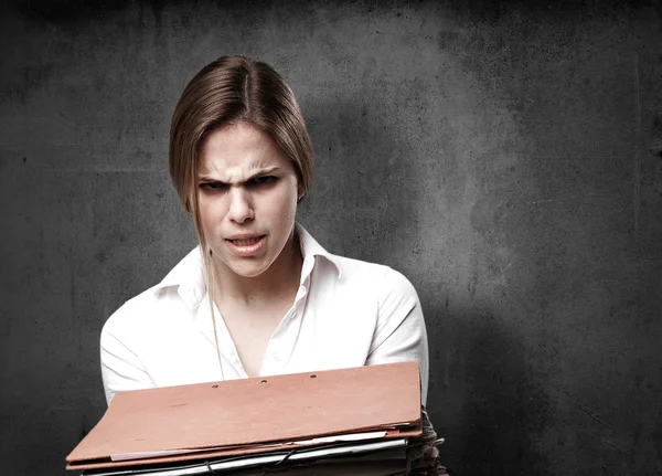 Blond woman with files — Stock Photo, Image