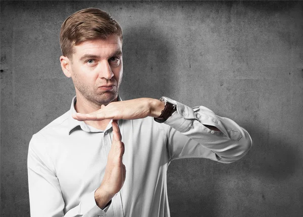 Hombre rubio tiempo de espera signo — Foto de Stock