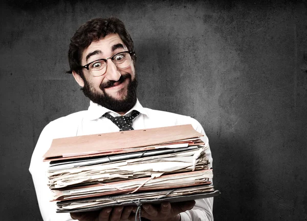 Fool businessman with archives — Stock Photo, Image