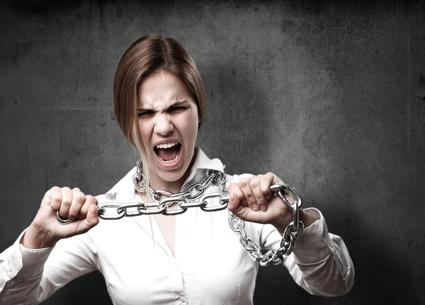 Blond woman with chains — Stock Photo, Image