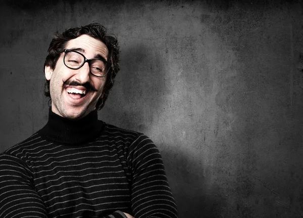 Pedantic happy man laughing — Stock Photo, Image