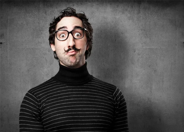 Pedantic man amazed face — Stock Photo, Image