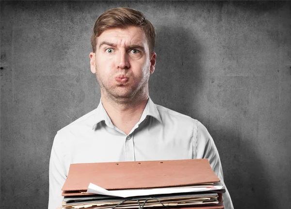 Blond man with archives — Stock Photo, Image