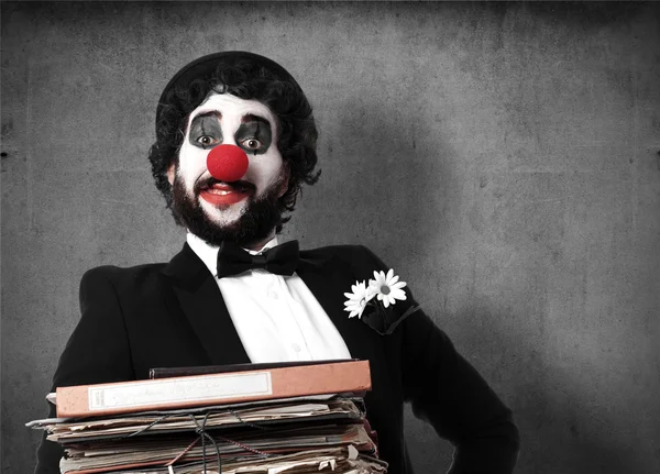 Clown with archives — Stock Photo, Image