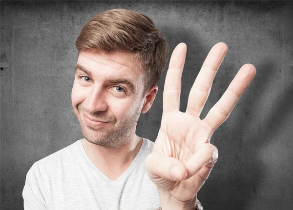 Blond man hand numbers — Stock Photo, Image