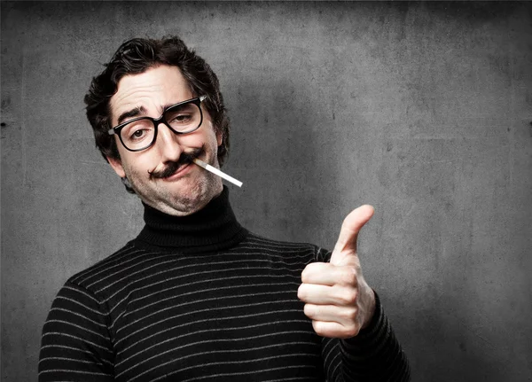 Pedantic man smoking — Stock Photo, Image