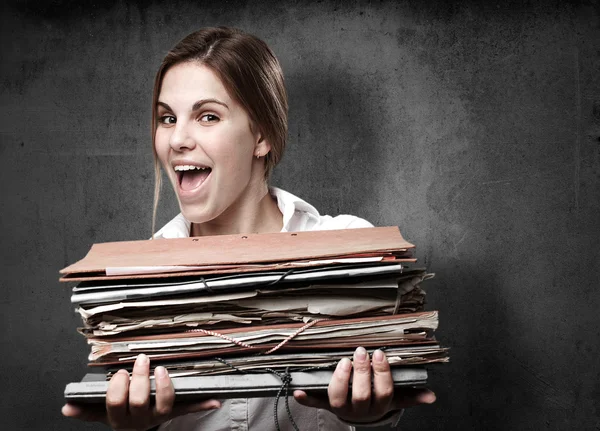 Blond woman with files — Stock Photo, Image