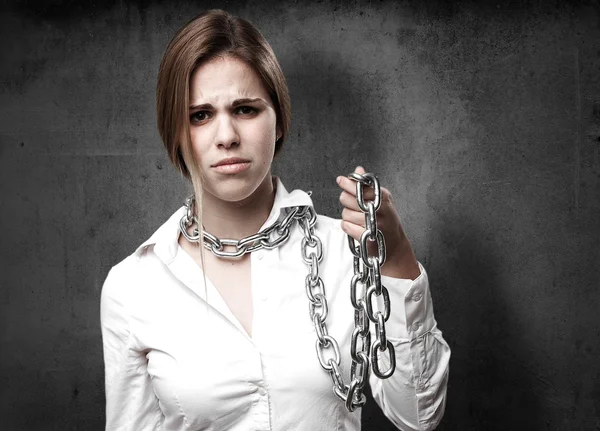 Blond woman with chains — Stock Photo, Image