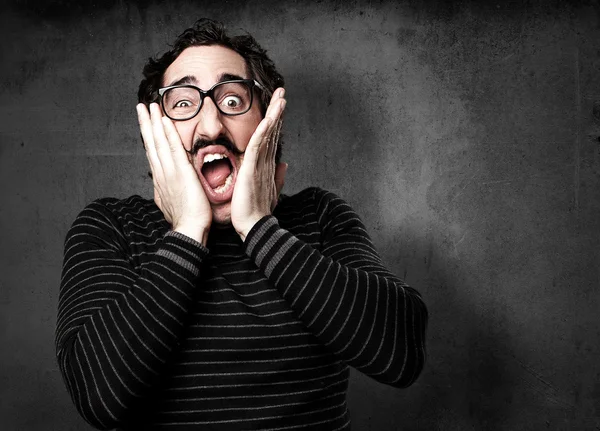 Pedantic man scared face — Stock Photo, Image