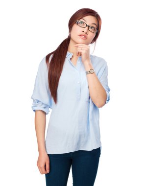 Çinli kadın düşünme konsantre