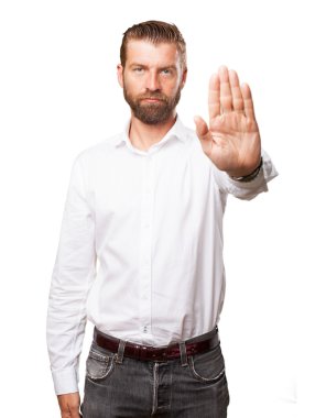 angry young man stop gesture clipart