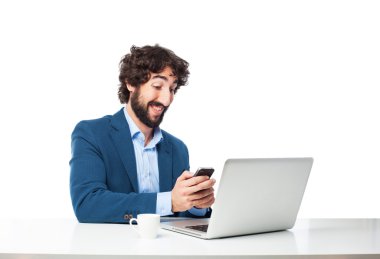 telefon ile mutlu işadamı